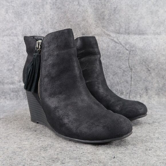 MIA Shoes - Mia Shoes Womens 8.5 Booties Wedge Fashion Buckley Lifestyle Classic Black Zip